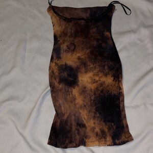 SHEIN Tie-Dye Sleeveless Dress Black and Brown, Ribbed Mini Stess Size M